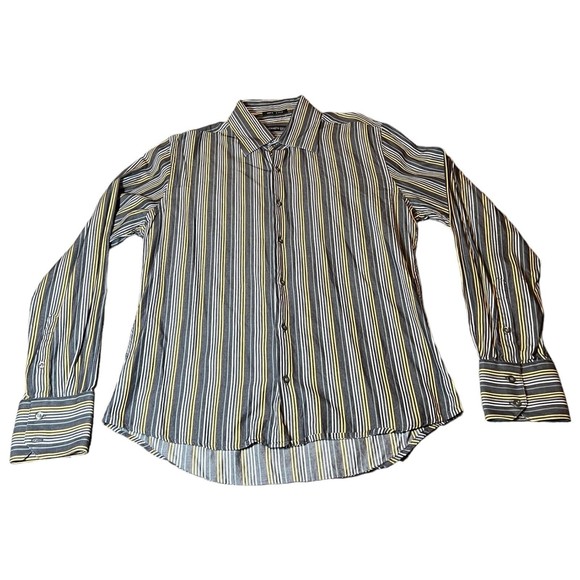 Kenneth Cole 100's 2 Ply Multicolored Button Down Striped Dress Shirt Men Size M - Picture 3 of 6